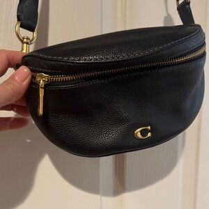 Coach Black Leather Sling Bag with Gold Accents